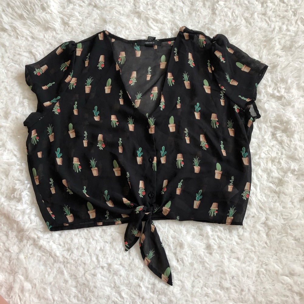 Sheer cactus print  half button down